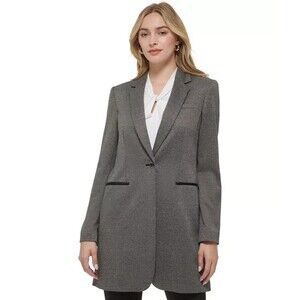 Tommy Hilfiger Women's One-Button Topper Jacket contrast elbow pads Blazer 2